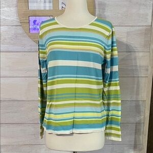 Kasper Multicolor Striped Blouse - Blue, Green, and White L